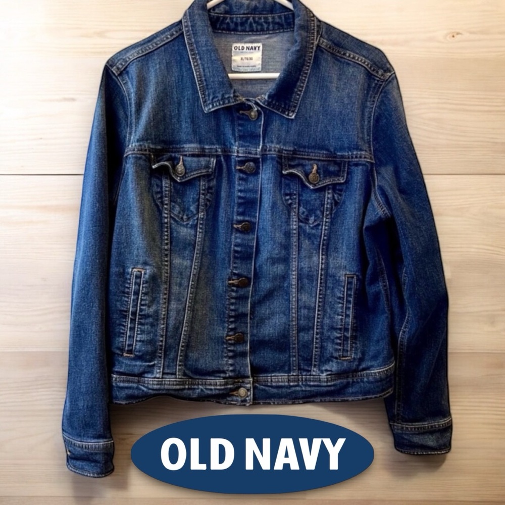 Dark Wash Denim Jean Jacket Size X-Large Old Navy brand. Button up collar jacket - Picture 1 of 17